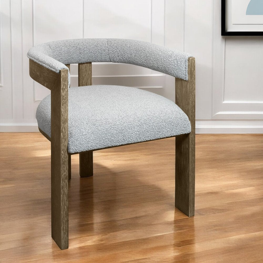 Gray and Brown Upholstered Boucle Open Back Dining Arm Chair