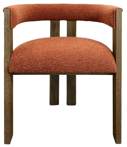 Burnt Orange and Brown Upholstered Boucle Open Back Dining Arm Chair