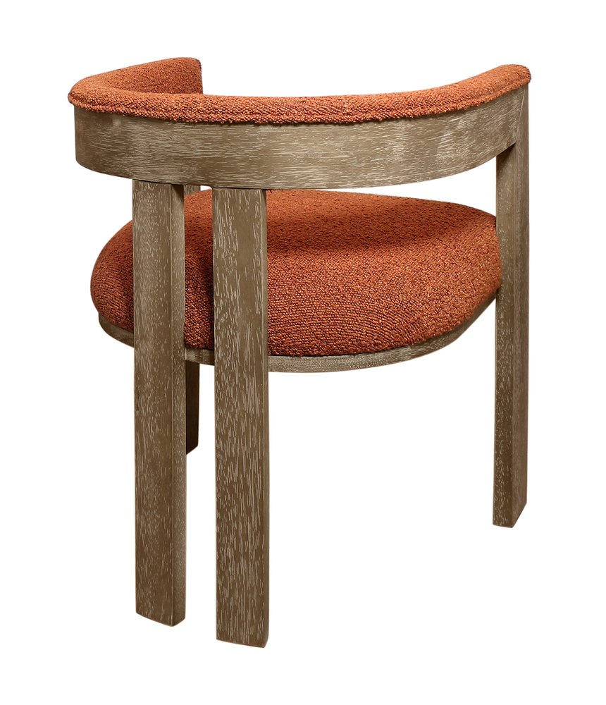 Burnt Orange and Brown Upholstered Boucle Open Back Dining Arm Chair