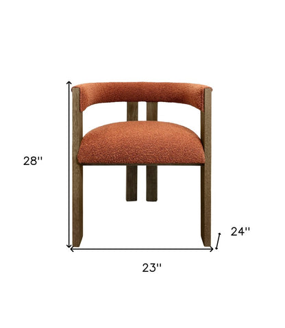 Burnt Orange and Brown Upholstered Boucle Open Back Dining Arm Chair