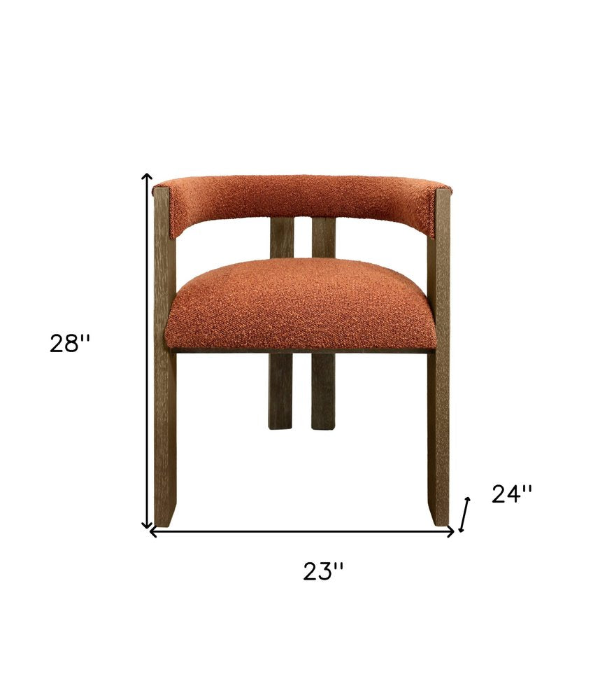 Burnt Orange and Brown Upholstered Boucle Open Back Dining Arm Chair