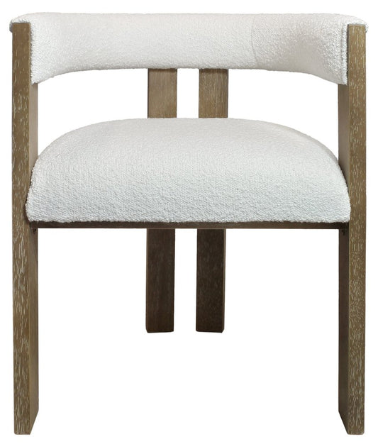 Ivory and Brown Upholstered Boucle Open Back Dining Arm Chair