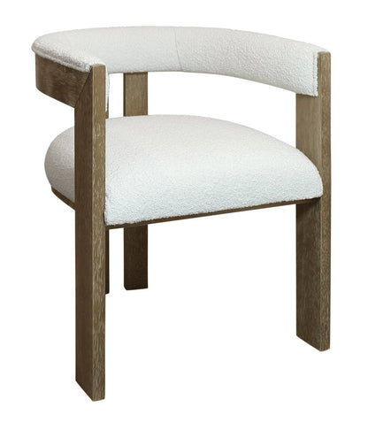 Ivory and Brown Upholstered Boucle Open Back Dining Arm Chair