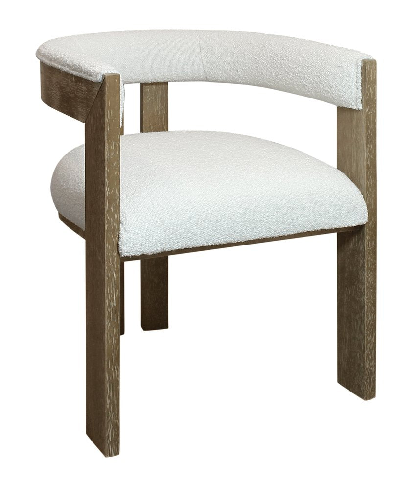 Ivory and Brown Upholstered Boucle Open Back Dining Arm Chair