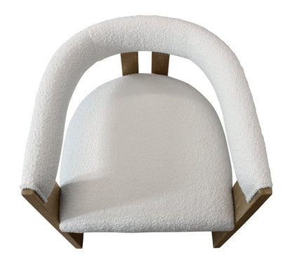 Ivory and Brown Upholstered Boucle Open Back Dining Arm Chair