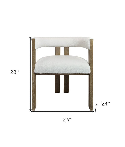 Ivory and Brown Upholstered Boucle Open Back Dining Arm Chair