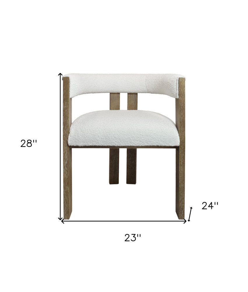 Ivory and Brown Upholstered Boucle Open Back Dining Arm Chair