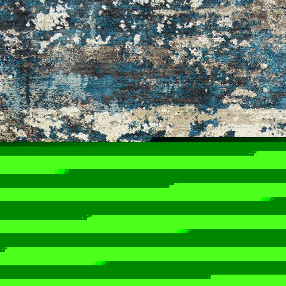 8' X 10' Beige Blue and Ivory Abstract Distressed Area Rug With Fringe