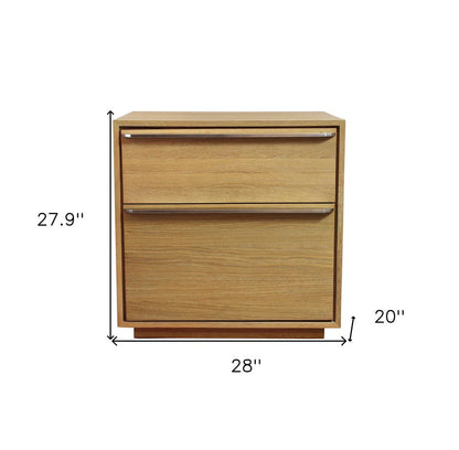 28" Natural Solid and Manufactured Wood Two Drawer Nightstand