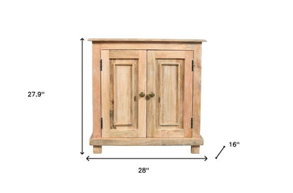 28" Distressed Natural Solid Wood Nightstand With Storage