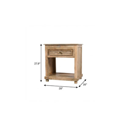28" Distressed Natural One Drawer Solid Wood Nightstand