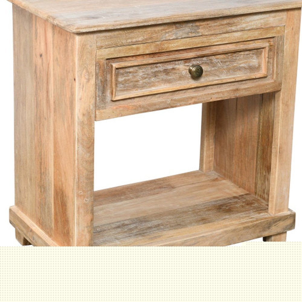 28" Distressed Natural One Drawer Solid Wood Nightstand