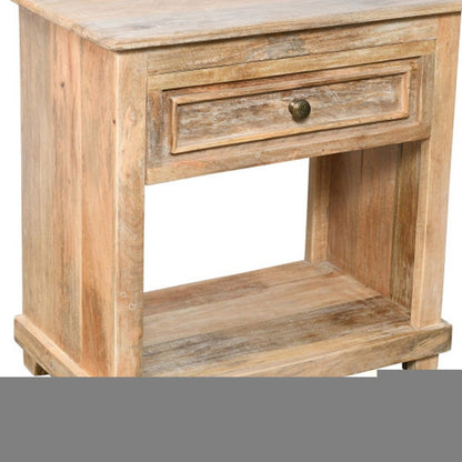28" Distressed Natural One Drawer Solid Wood Nightstand