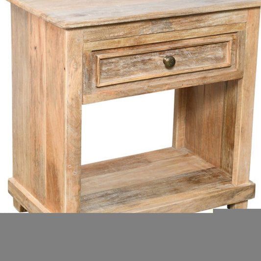 28" Distressed Natural One Drawer Solid Wood Nightstand