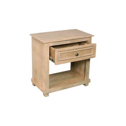28" Beige Solid Wood Distressed One Drawer Nightstand