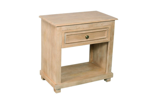 28" Beige Solid Wood Distressed One Drawer Nightstand
