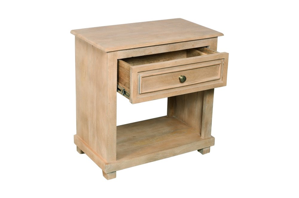 28" Beige Solid Wood Distressed One Drawer Nightstand