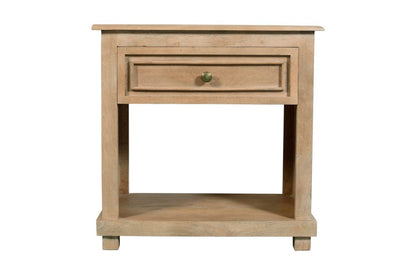 28" Beige Solid Wood Distressed One Drawer Nightstand