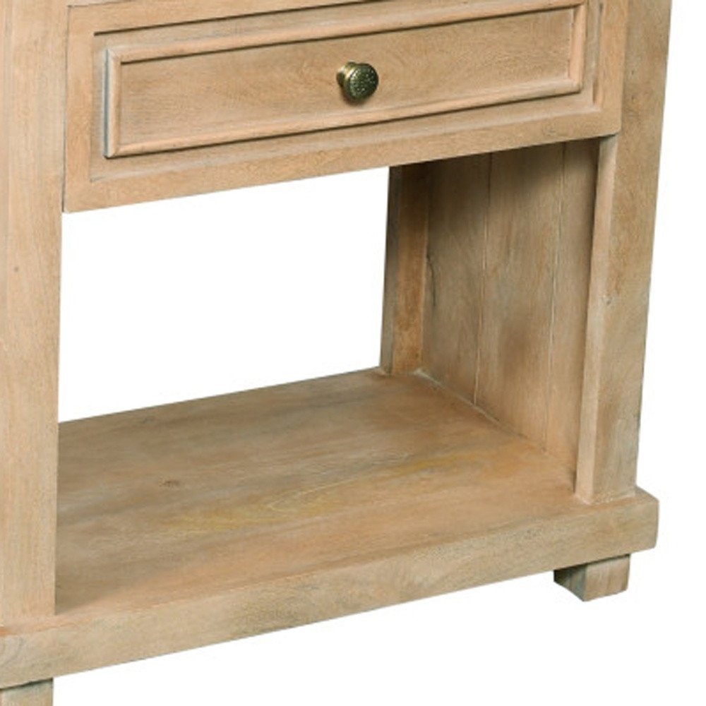 28" Beige Solid Wood Distressed One Drawer Nightstand