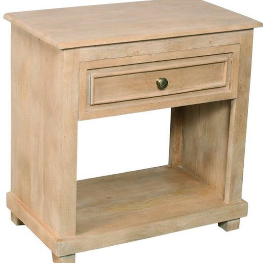 28" Beige Solid Wood Distressed One Drawer Nightstand