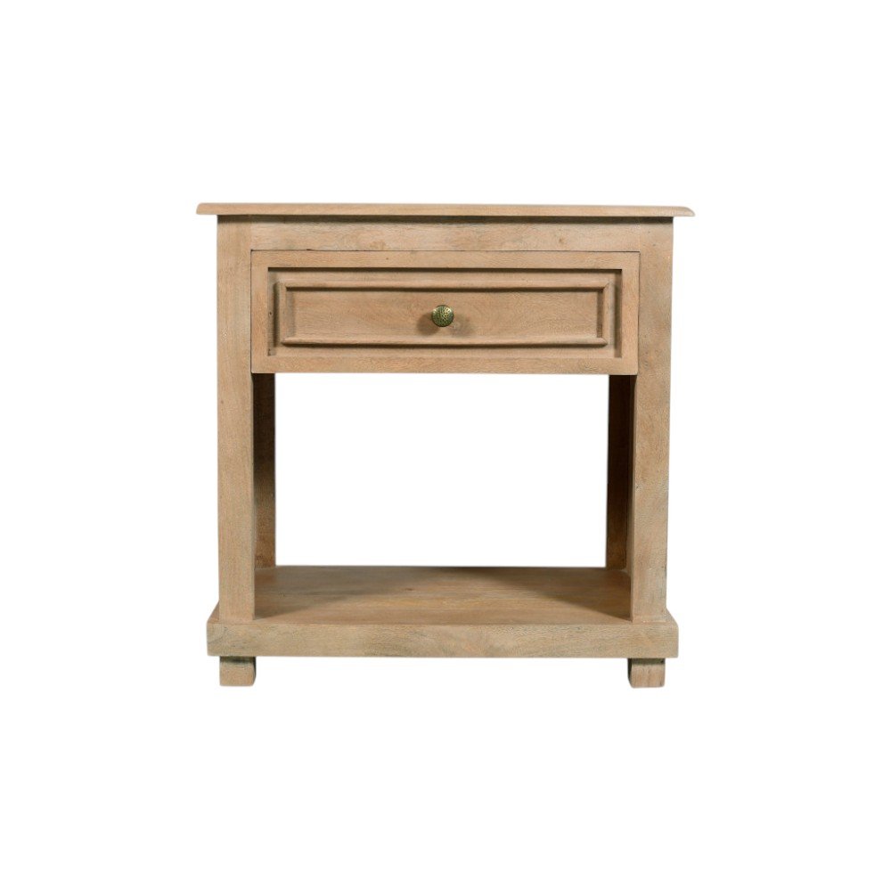 28" Beige Solid Wood Distressed One Drawer Nightstand