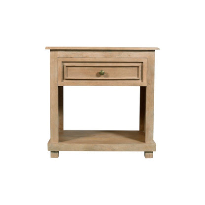 28" Beige Solid Wood Distressed One Drawer Nightstand