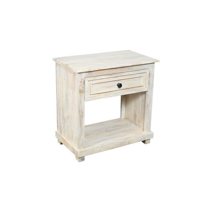 28" White Solid Wood Distressed One Drawer Nightstand