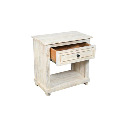 28" White Solid Wood Distressed One Drawer Nightstand