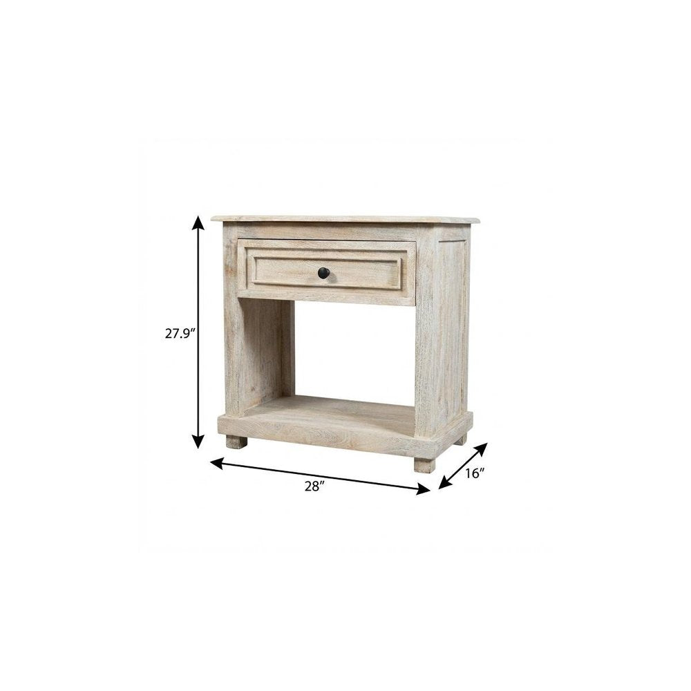 28" White Solid Wood Distressed One Drawer Nightstand