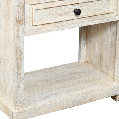 28" White Solid Wood Distressed One Drawer Nightstand