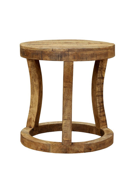18" Brown And Brown Wood Distressed Solid Wood Round End Table