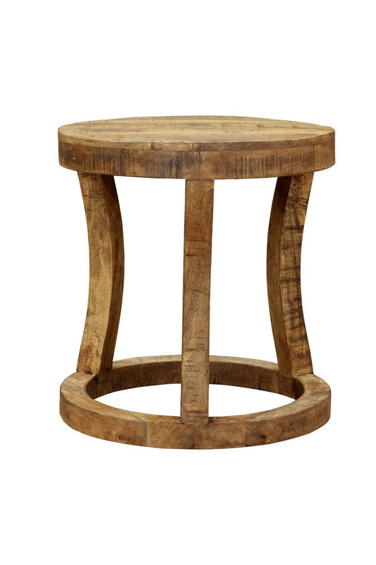 18" Brown And Brown Wood Distressed Solid Wood Round End Table