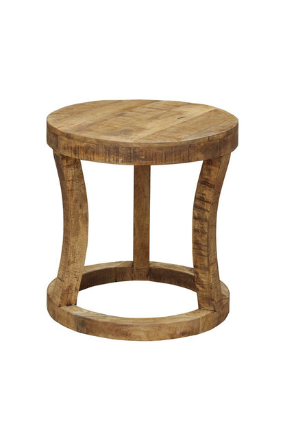 18" Brown And Brown Wood Distressed Solid Wood Round End Table