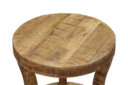 18" Brown And Brown Wood Distressed Solid Wood Round End Table
