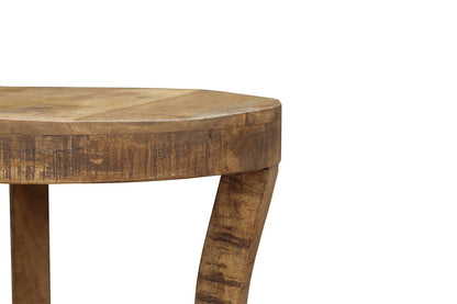 18" Brown And Brown Wood Distressed Solid Wood Round End Table