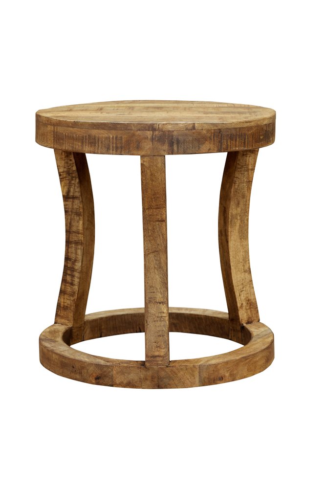 18" Brown And Brown Wood Distressed Solid Wood Round End Table