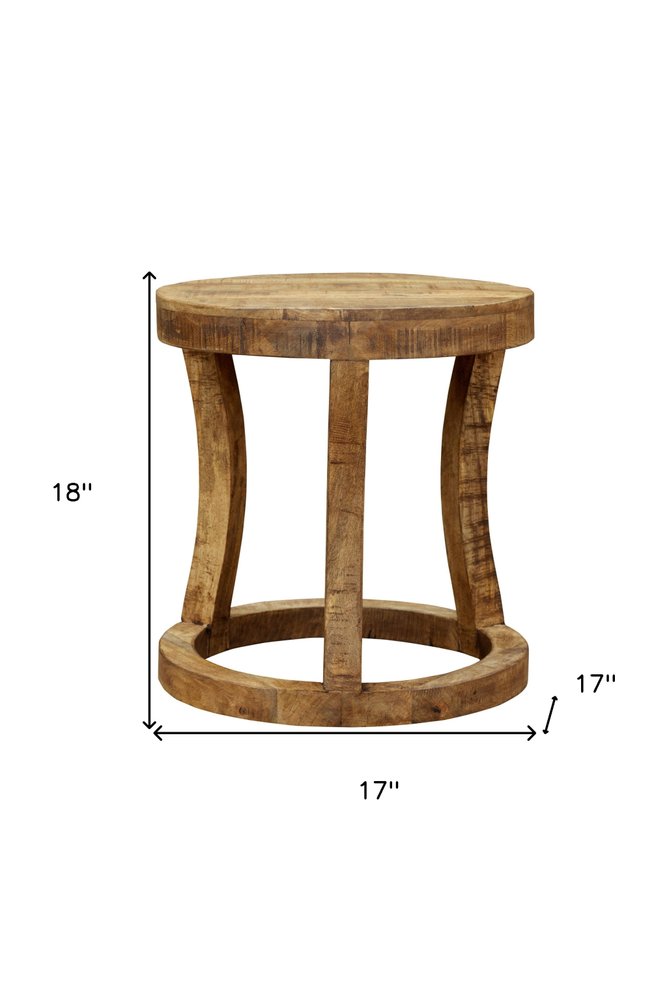 18" Brown And Brown Wood Distressed Solid Wood Round End Table