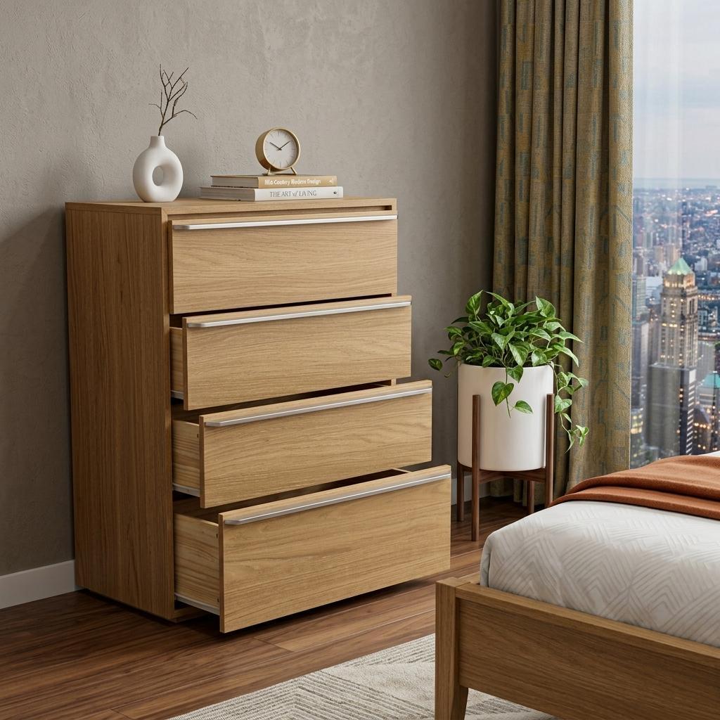 32" Natural Solid Wood Four Drawer Dresser