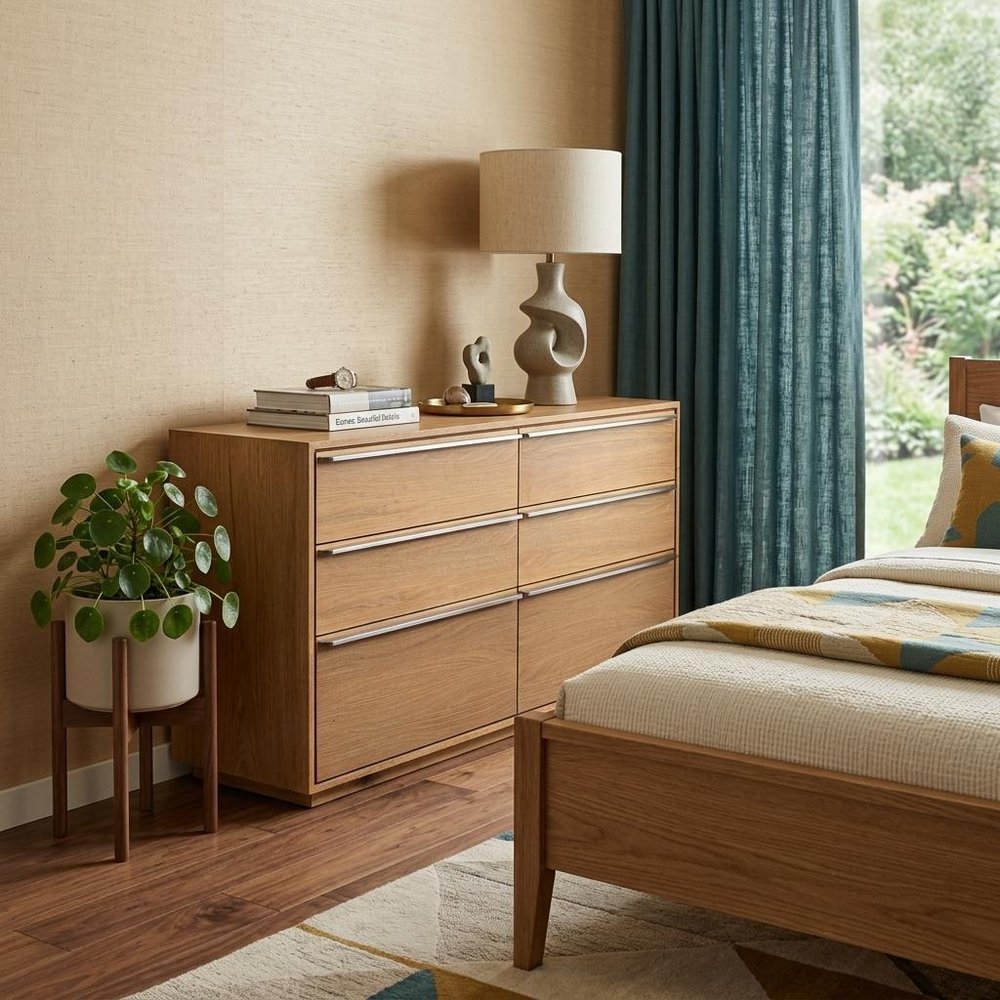 72" Brown Solid Wood Six Drawer Double Dresser