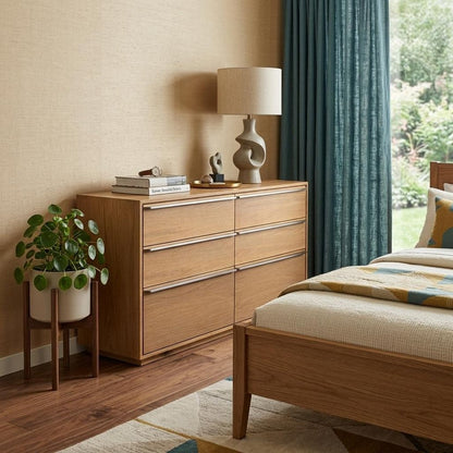 72" Brown Solid Wood Six Drawer Double Dresser