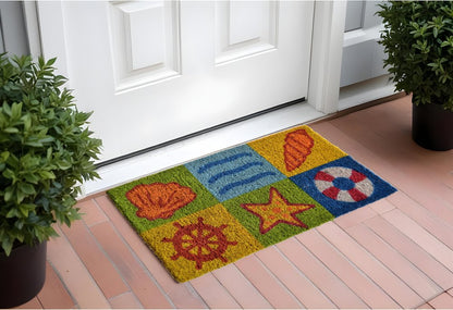 18" X 30" Orange Yellow Coir Seashells Outdoor Summer Door Mat