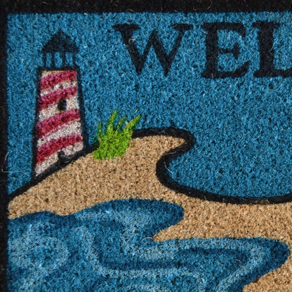 18" X 30" Blue and Black Coir Anchor Welcome Outdoor Summer Door Mat