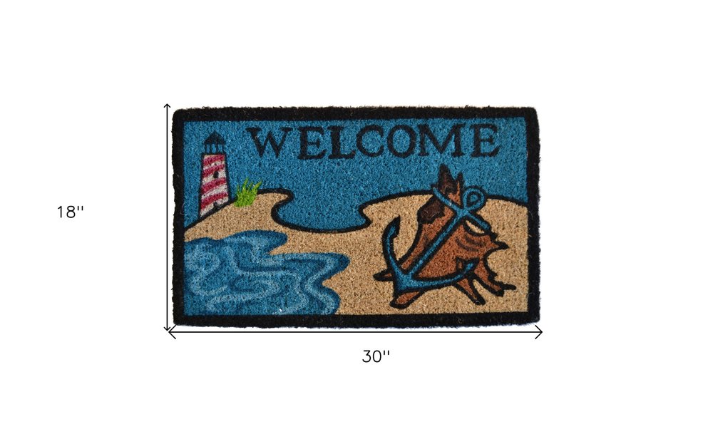18" X 30" Blue and Black Coir Anchor Welcome Outdoor Summer Door Mat