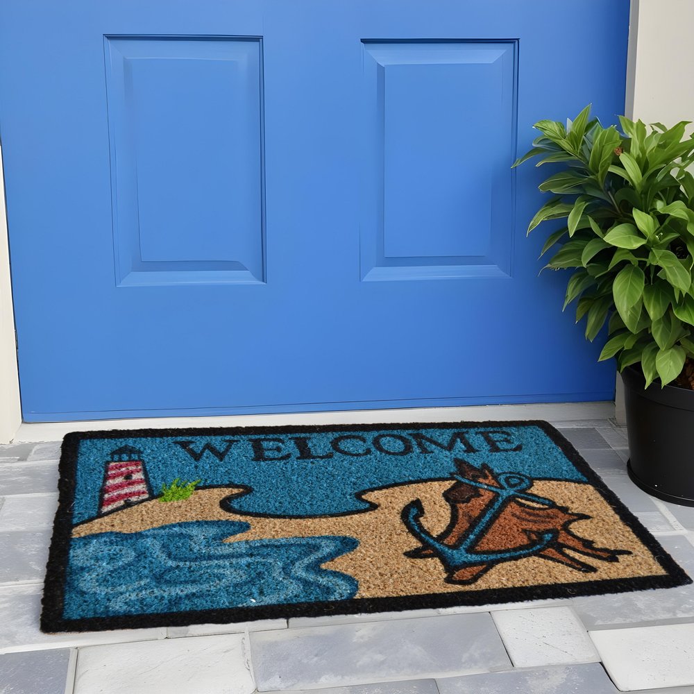 18" X 30" Blue and Black Coir Anchor Welcome Outdoor Summer Door Mat