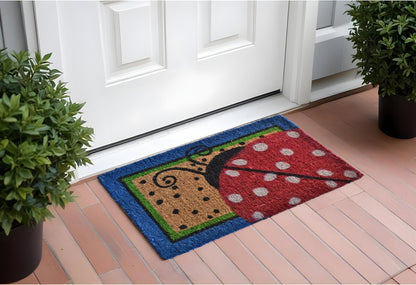 18" X 30" Blue and Brown Coir Ladybug Outdoor Door Mat
