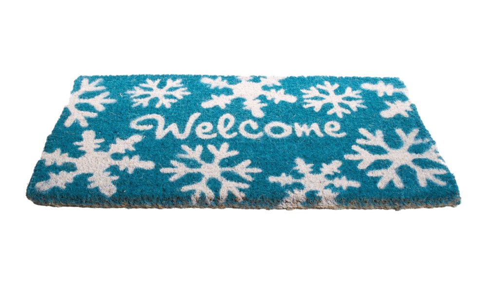 18" X 30" Aqua Blue and White Coir Snowflake Welcome Outdoor Winter Door Mat