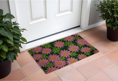 18" X 30" Pink and Green Coir Floral Outdoor Spring Door Mat