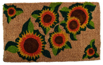 18" X 30" Brown Orange and Yellow Coir Floral Outdoor Summer Door Mat