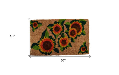 18" X 30" Brown Orange and Yellow Coir Floral Outdoor Summer Door Mat