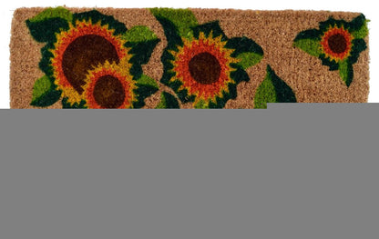 18" X 30" Brown Orange and Yellow Coir Floral Outdoor Summer Door Mat